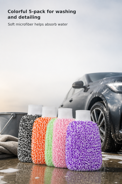 5-Pack Microfiber Car Wash Gloves – 7 × 11 Inches