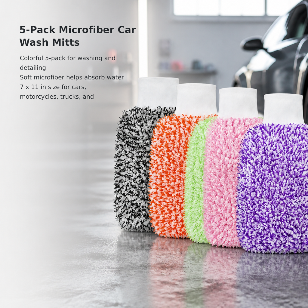 5-Pack Microfiber Car Wash Gloves – 7 × 11 Inches
